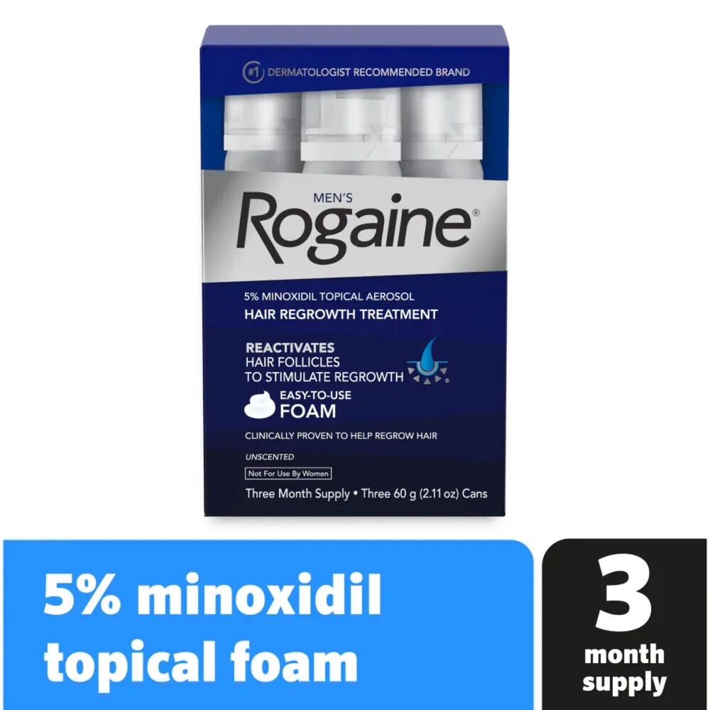 Rogaine Minoxidil Unscented Men's Hair Regrowth Foam, 3 MONTH Unopened 06/26